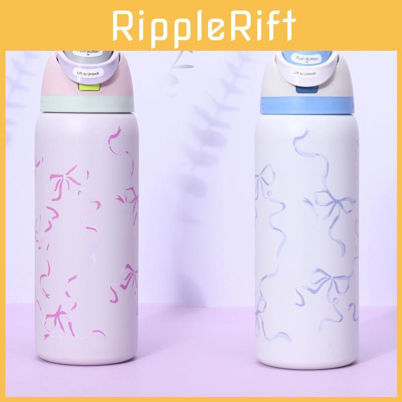 Ribbon Bow Pattern Print Water Bottle Thermos Cup For Sports Travel School Gift