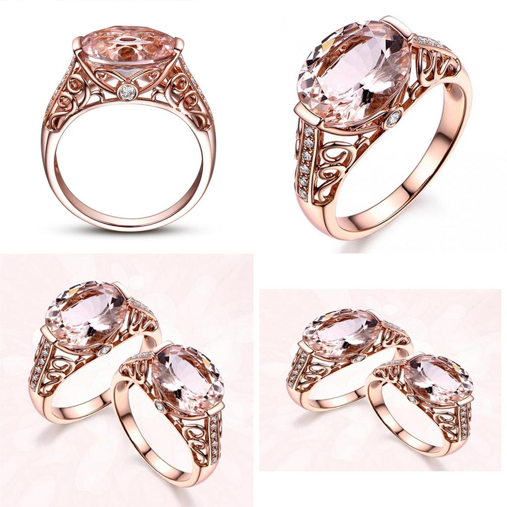 Elegant Rose Gold Color Crystal Flower Wedding Rings For Women Jewelry Accessories