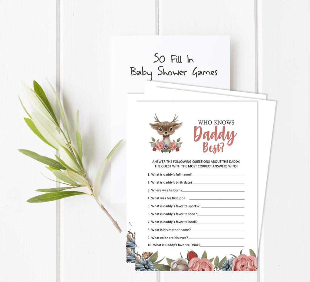 Inkdotpot Baby Shower Game Set Of 50 BabyA  AlphabetA  ABCA  Game Deer Jungle Animals Party