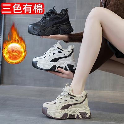 Spring and Autumn Women's Shoes New Slope Heel Muffin Thick Sole Inner Height Increase Casual Little White Shoes Single Shoes Velvet Tide