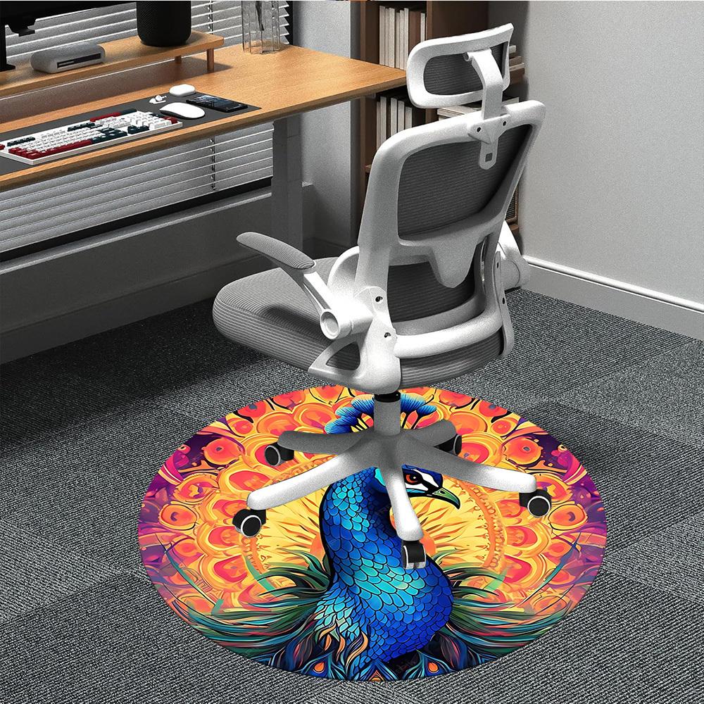 

1pc Peacock Mandala Office Round Area Rug, Indoor Mat Suitable ForOffice, Under Office Chairs Bedroom Living Room Home Decor, Room Deco, D097 80cm by 80cm