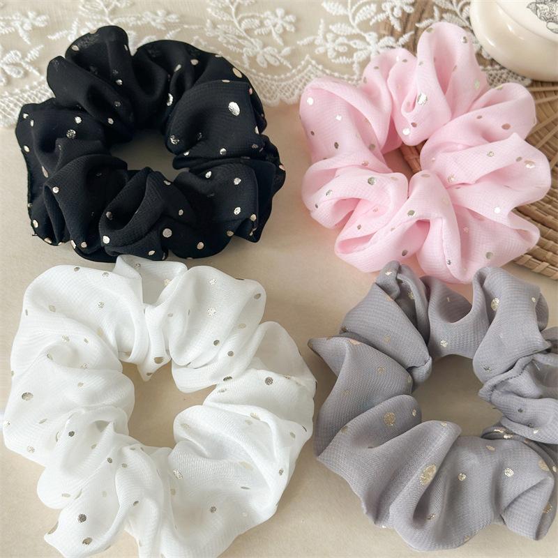 Sparkling Polka Dot Organza Scrunchie Fluffy Oversized Hair Tie For Romantic Evening Look Shimmering Starry Hair Accessory