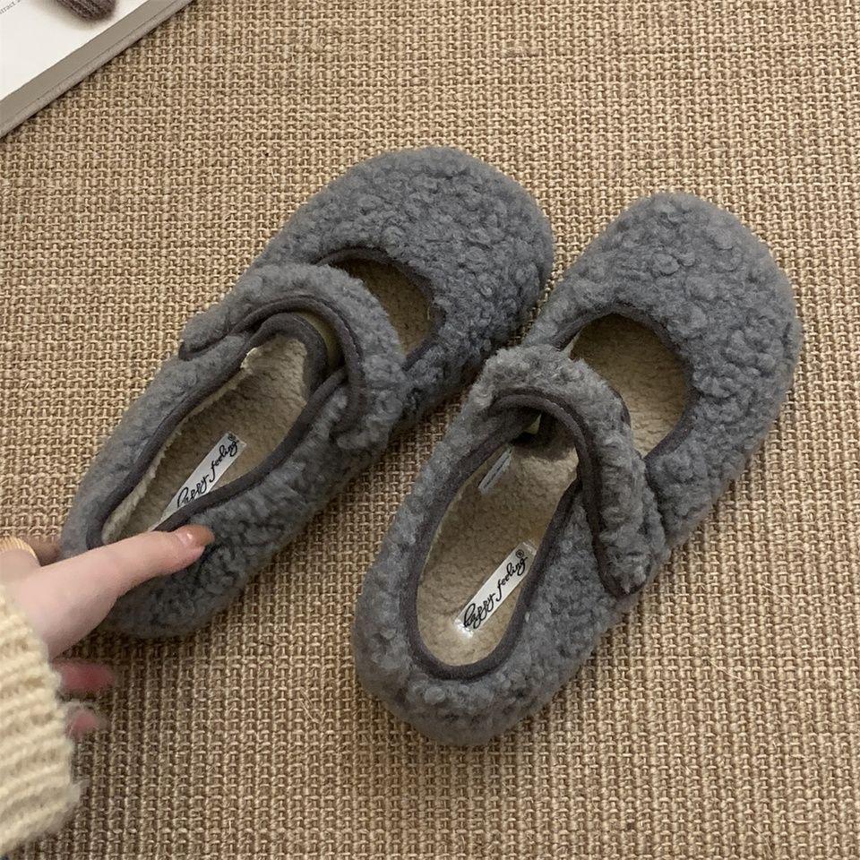 Mao Mao shoes women wear new Korean version fairy wind velvet warm cotton shoes flat Mary Jane foreign style Doudou shoes in winter