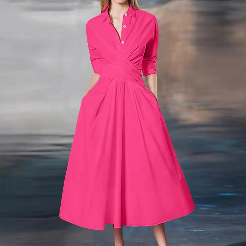 

ZANZEA Женское повседневное платье-рубашка с отложным воротником и длинными рукавами 5XL темно-розовый