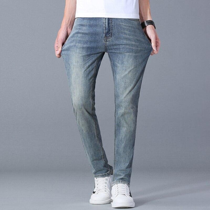 18 Colors Men 'S Jeans Classic Style Business Casual Advanced Stretch Regular Fit Denim Trousers Grey Blue Pants Male