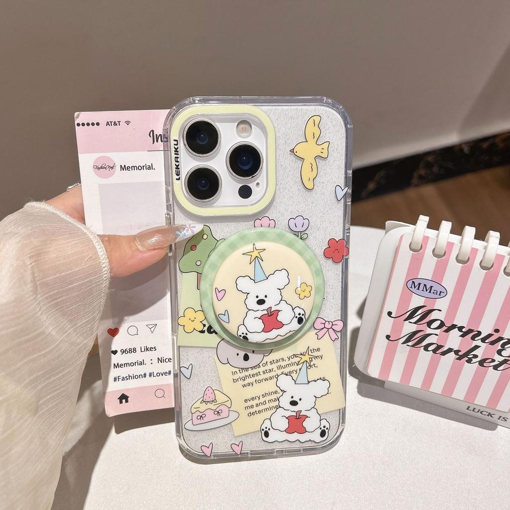ins Korean cartoon animal suitable for Apple 16promax mobile phone case iPhone15 magnetic suction bracket 14P new