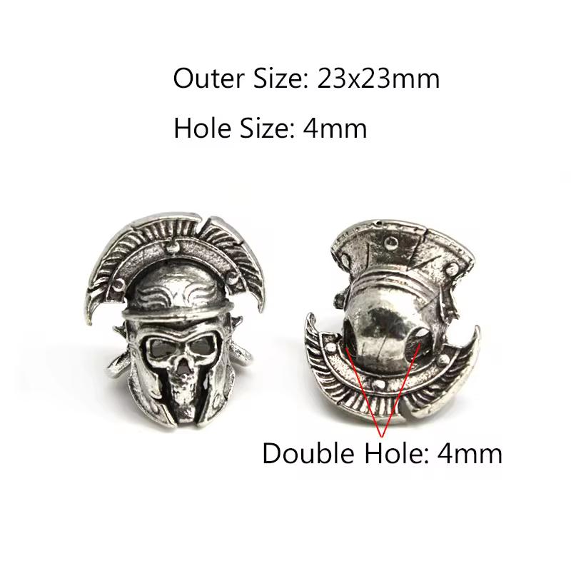 2 Stück Totenkopf Krieger Helm Abstandshalter Perlen Anhänger Haarzopf Dreadlock Bartperlen Paracord Seil Messerperlen für Armband DIY Schmuck