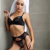 Chang Lizi three-piece fun thin mold cup bag with steel ring lace young women, sexy underwear bra