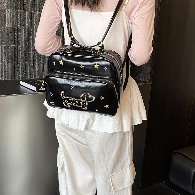 Zaino/Borsa a Mano Carino Bassotto Ricamato a Stelle Multiuso Borsa a Spalla per Donna