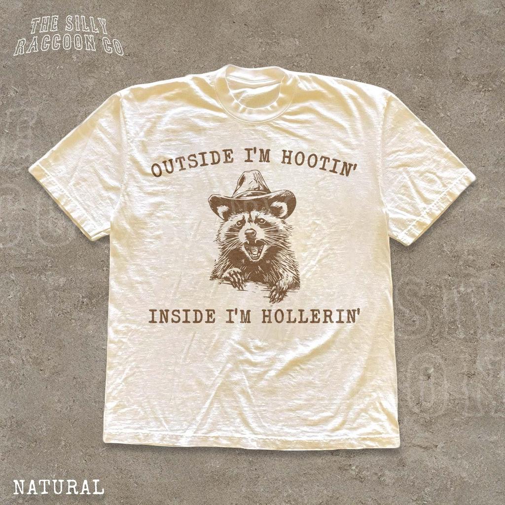 Funny Raccoon Cowboy T-shirt for Men Women Western Heavyweight Cotton Tee