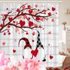 Valentine’S Shower Curtain – Romantic Watercolor Red Hearts & Cute Gnomes Design, Bathroom Decor Perfect For Valentine’S Day