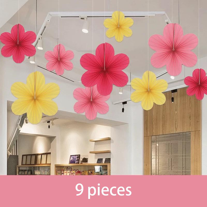 9 szt./zestaw Papierowe Kwiaty Dekoracje na Ścianę Papierowe Wentylatory Dekoracja Klasy Papierowa Florystyczna Tło Dekoracja Papierowe Wentylatory Dekoracja