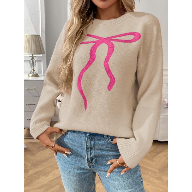 2025 New Women's Style Retro Casual Bow Jacquard Sweater