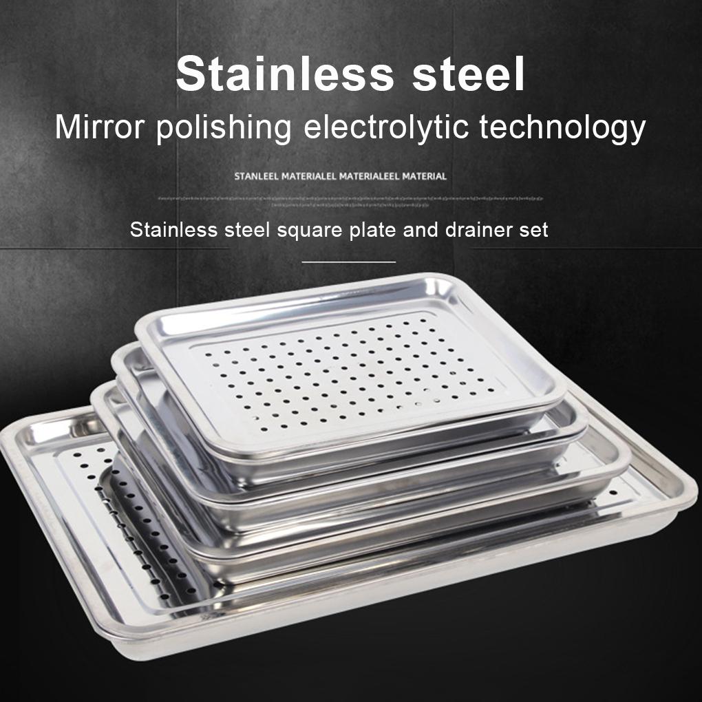 Tea Milk Juice Serving Plate Home Hotel Double Layer Draining Hole Dish Reusable Dumplings Stainless Steel Tray Kitchen