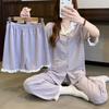 Premium sense simple light luxury imitation cotton jacquard pajamas small fresh women's summer short-sleeved three-piece set loungewear