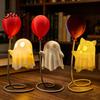 Warm Light Ghost Decor Cute Figurine with Balloon LED Night Light Soft Spooky Lamp Halloween Decoration for Bedroom Desk Table Centerpiece