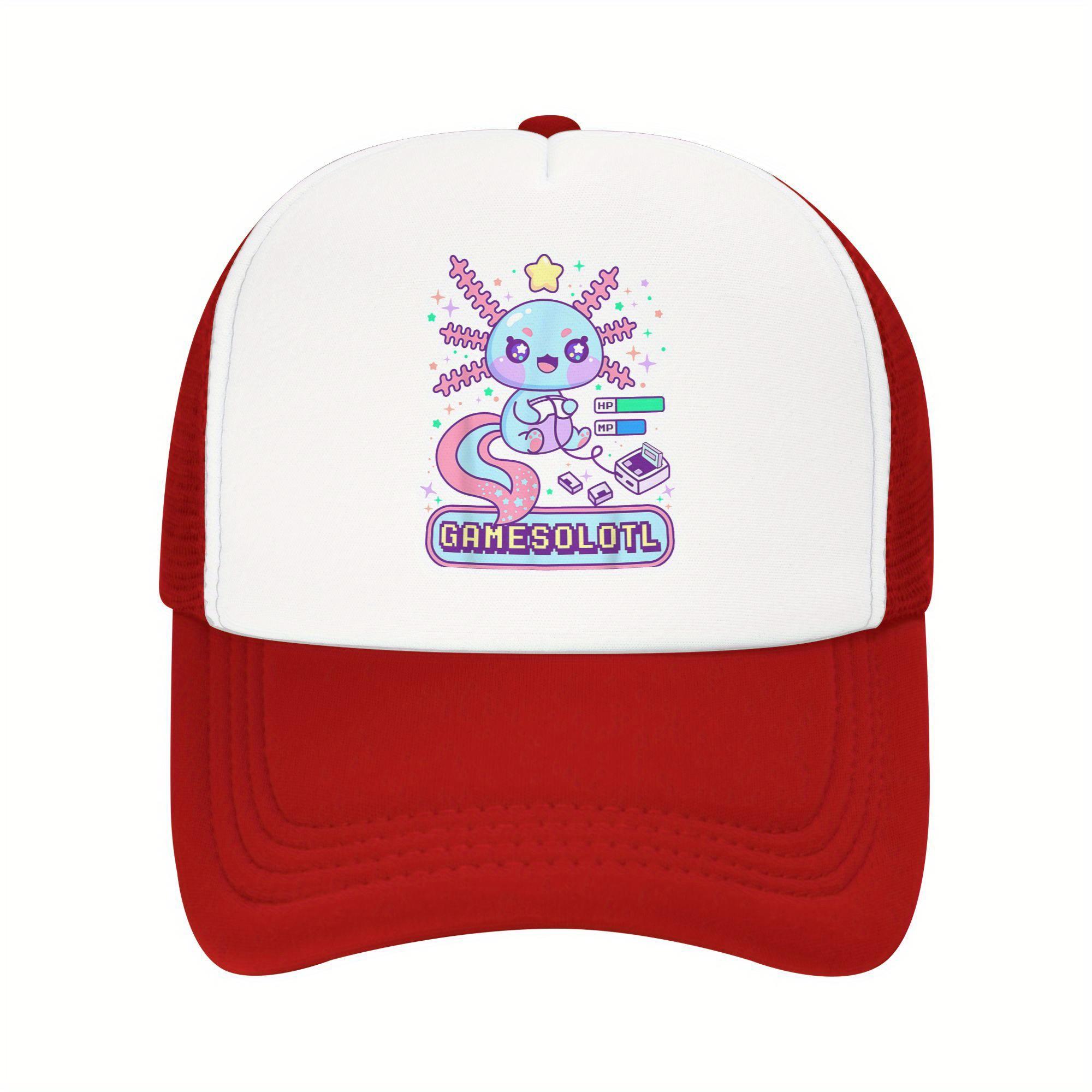 Gamesolotl Axolotl Gamer Trucker Hat Breathable Mesh Baseball Cap Adjustable Casual Gift One Size