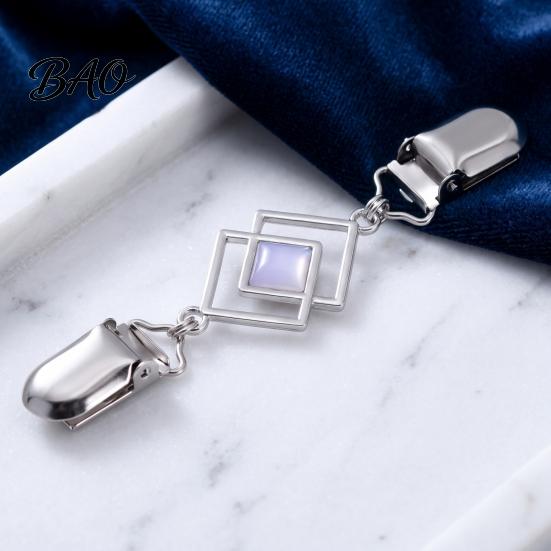 Elegant Cloak Clasps Geometric Rhombus Cardigan Sweater Clip, Retro Clothing Clip with Faux Zinc Alloy Decorative Fasteners Cats Eye Stone,