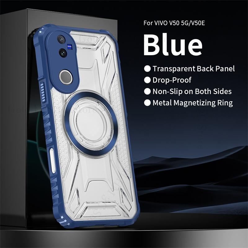 

Противоударный гибридный чехол-броня для vivo V60 V50 5G, военный класс защиты, магнитный чехол для VIVO V50 Lite V40 Pro 5G Capa For vivo V60 синий