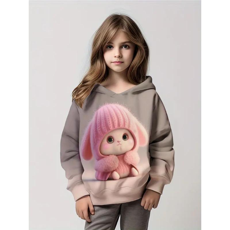 

Realistic Rabbit Dress Costume Print Girl Fashion Cute Long Sleeve Hooded Sweatshirt Top Children Autumn and Winter Costume 2024 100