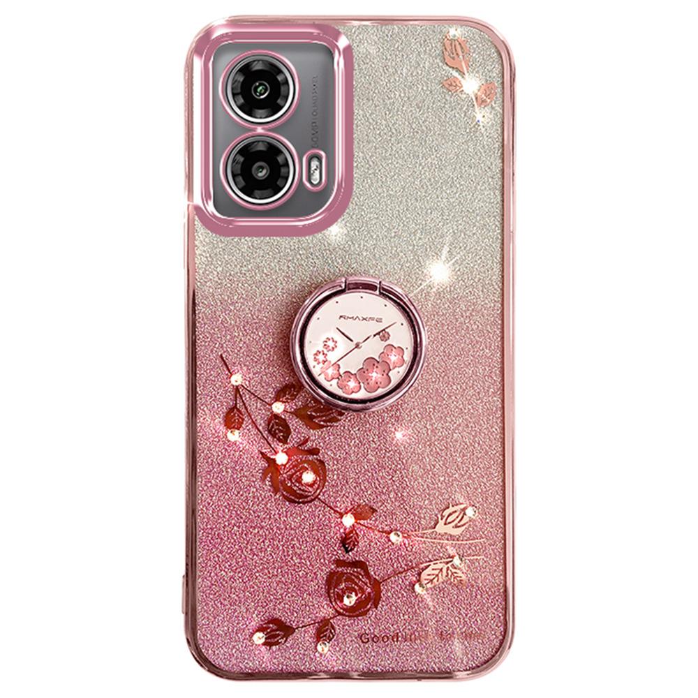 KADEM For Motorola Moto G85 5G/S50 Neo 5G Case Ring Kickstand TPU Flowers Phone Cover Gradient Glitter