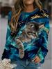 Vintage Fall Women Sweat Shirts 3D Funny Cat Print Unisex Women Top Casual Tee Y2k Long Sleeve Streetwear Unisex Pullover