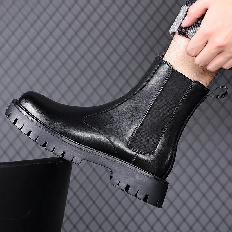 Fashion Hot Sale Fashion Mens Chelsea Boots Warm Plush Fur Winter Boots for Men High Top Male Platform Shoes British Style Ankle Boots