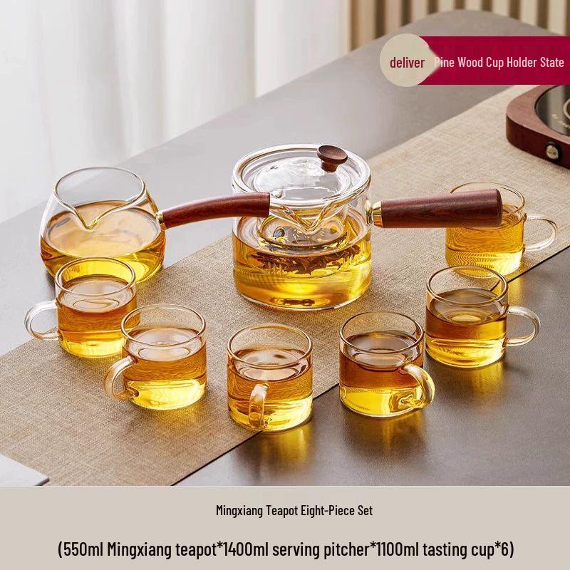 Chinese Style Glass Tea Set with Wooden Tray N/A