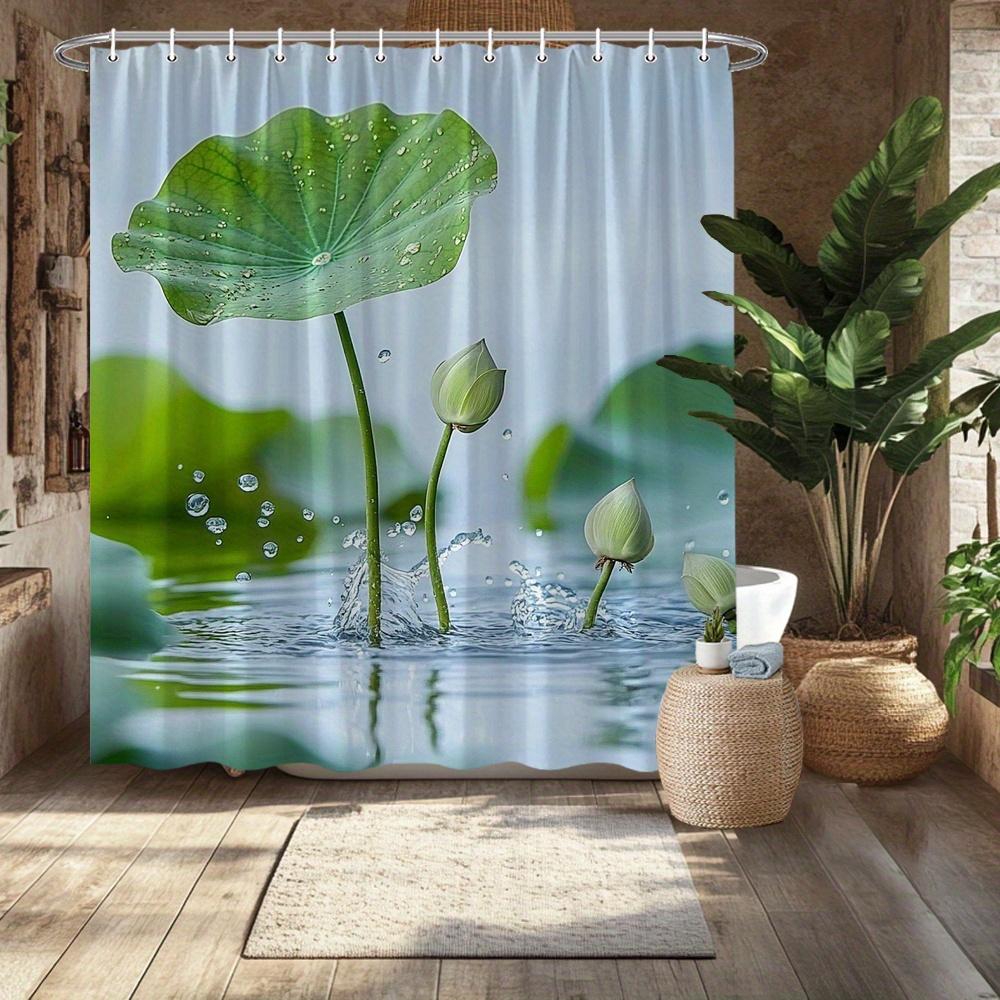 Enhance Your Bathroom with a Waterproof Shower Curtain Featuring Serene Lotus Leaves and Buds for Tranquil Vibes