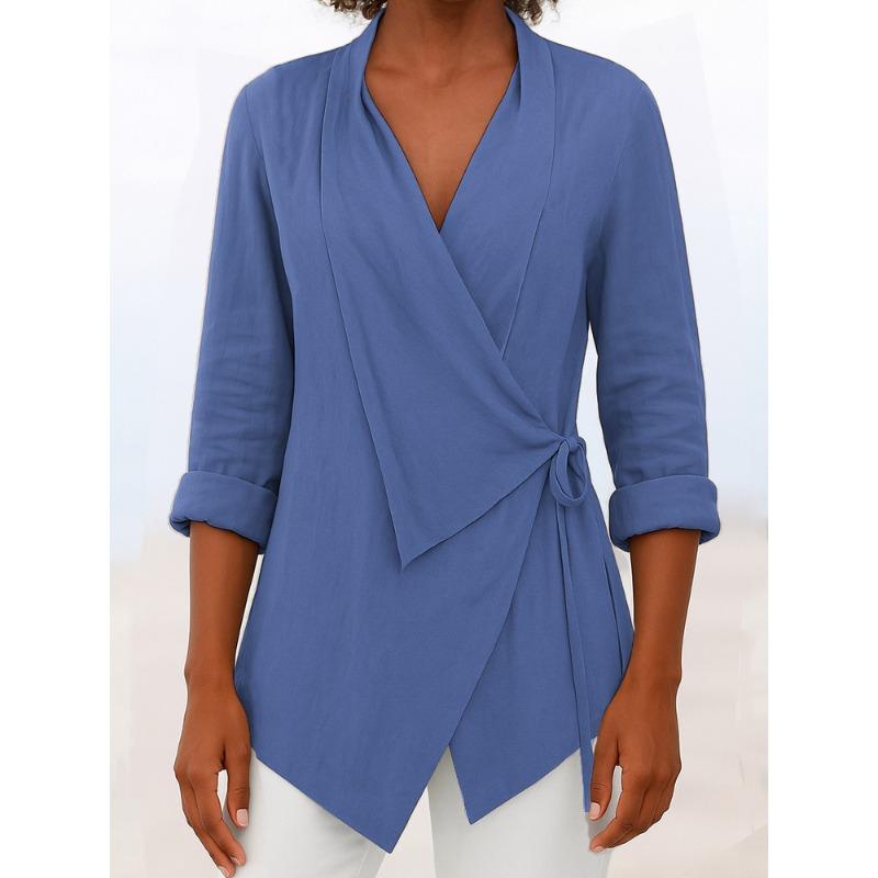 

IHUASU Women s Fashion Casual Solid Color Print Long Sleeve V Neck Blouses & Shirts International design XXXL синій
