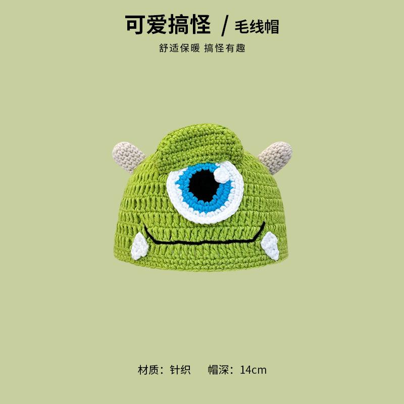 Cute funny handmade hat female autumn and winter cartoon monster Shrek wool hat personalized versatile knitted pullover