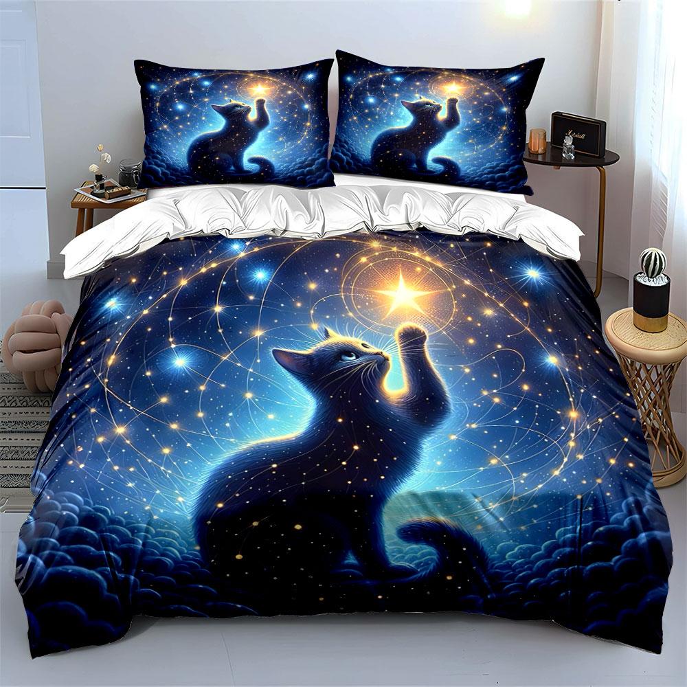 Celestial Cat Night Sky Set Exquisite Three-Piece Bedding Set Gift For Kids And Adults