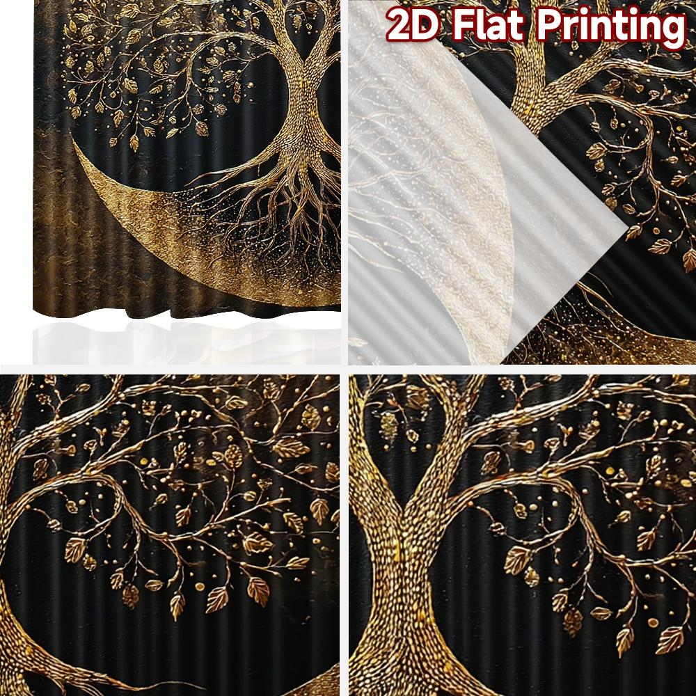 2D flat printing 2pcs Curtain Window Curtains Golden Tree Design Digital Printed Polyester Drapes Festive Wall Decor Perfect for