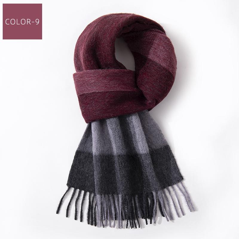 100% Wool Long Scarf Men Winter Warm Neck Scarves Classic Business Plaid Blue Scarf Shawls Luxury Striped  Foulard Hommes