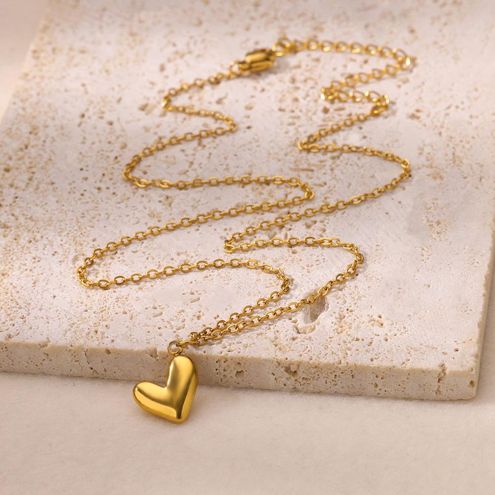 Irregular Glossy Heart Stainless Steel Necklaces For Women Gold Color Heart Design Pendant Necklace Party Wedding Jewelry Mujer