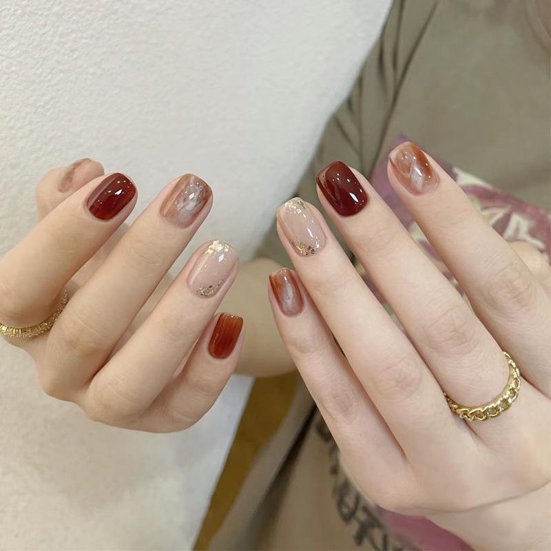 Verlaufende Bernstein-Goldfolie Abnehmbare Nagelsticker - Herbst/Winter-Kollektion