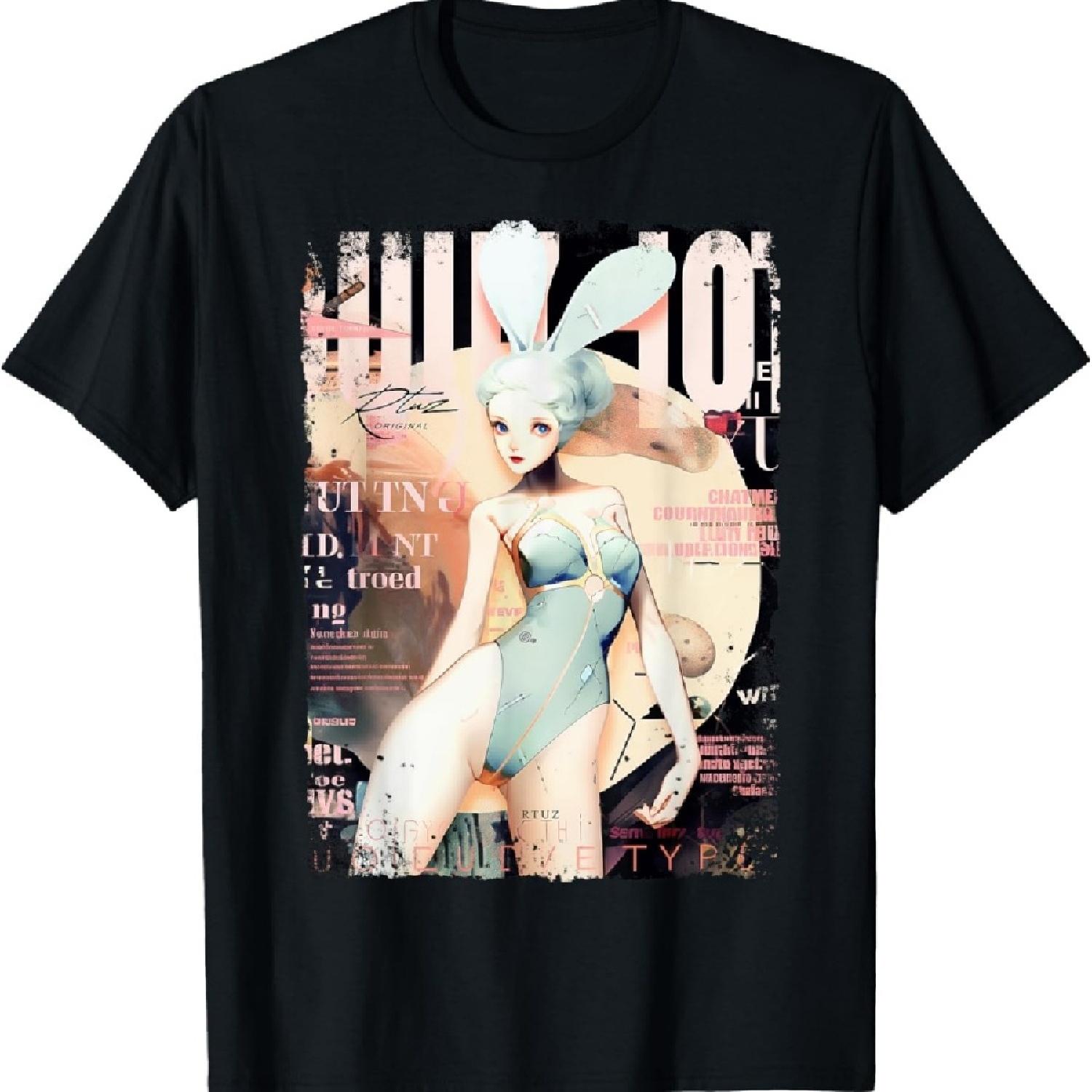 Magazin Cover Vintage Girl Bunny Collage Sexy Model Pin-up T-Shirt XXXXXL чёрный