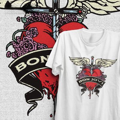 Bon Jovi Heart and Dagger Logo Graphic 100Cotton Unisex Shirt 2026 Summer New Y2k Vintage Rock Fashion Unisex Short Sleeve Tshirt