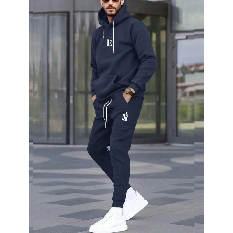 Mens Hooded Oversized Cotton Sweatshirt Set Long Sleeve Top Pants Fall Casual Sportswear