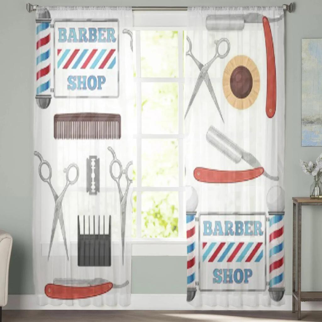 Barbershop Design Element Sheer Curtains For Living Room Modern Fashion Valance Curtains For Kitchen Tulle Curtains