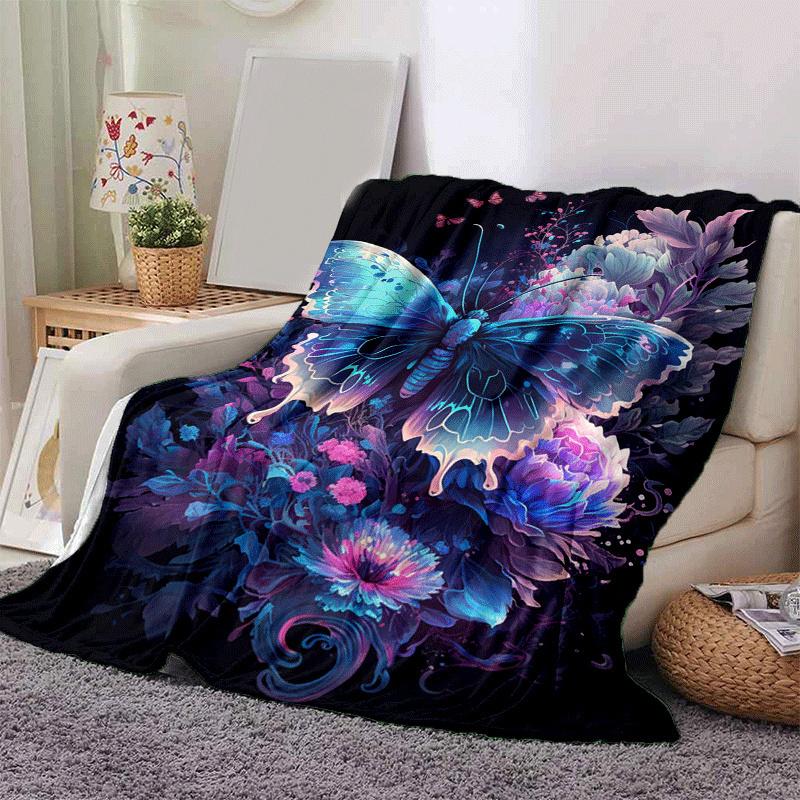 1pc Butterfly Printing Lightweight Flannel Blanket, Comfortable and Warm Blanket, for Camping Sofa Bed and Couch Office, Suitable for Gift Bl