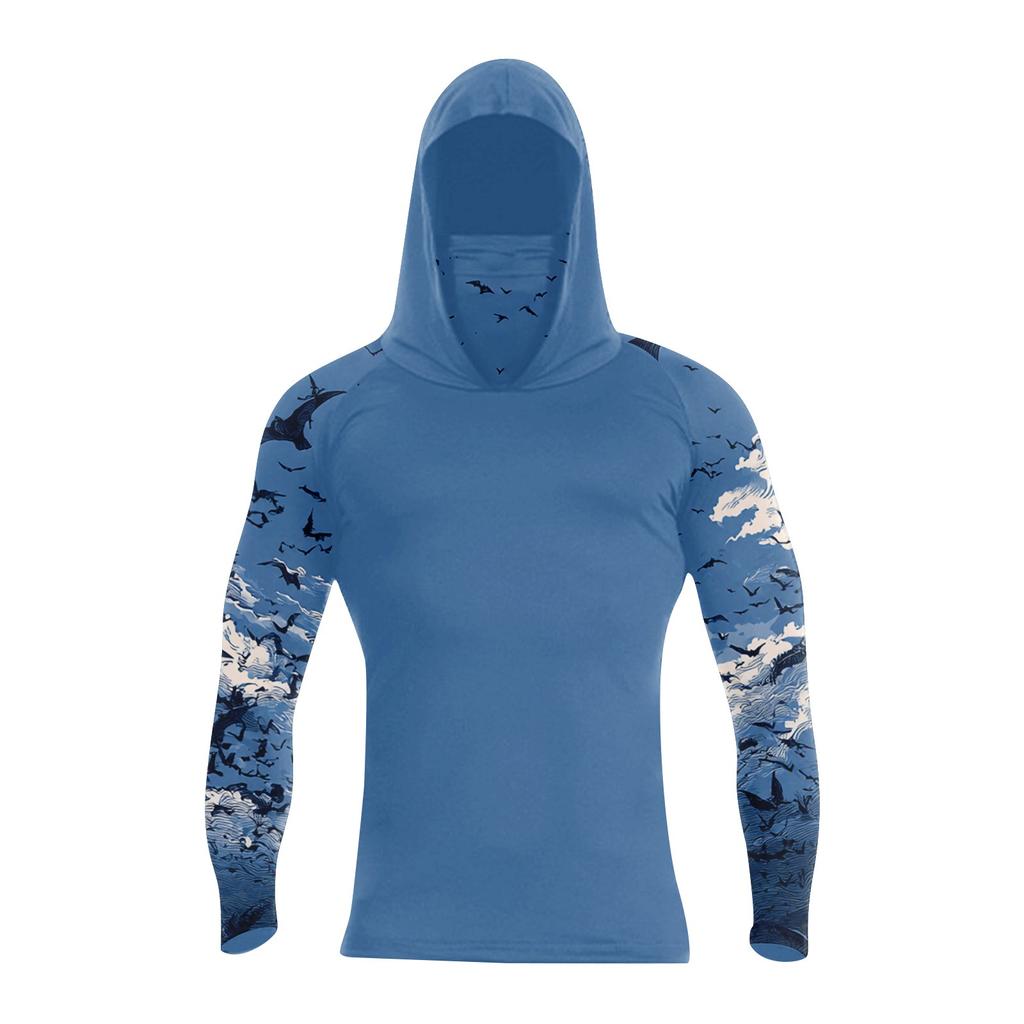 Men's Performance Fishing Raglan Halloween Prints Hoodie - UPF 50+ UV Long Sleeve Sun-protective Shirt With Mesh Visor