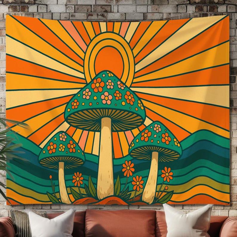 Mushroom Sun tapestry 75x100 чёрный
