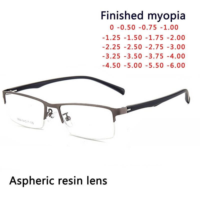 Metal Semi-Rimless Square Prescription Short-shor Eyeglasses with Anti-UV Coating Photochromic Myopia Eyewear 0 -0.5 -0.75 To -6