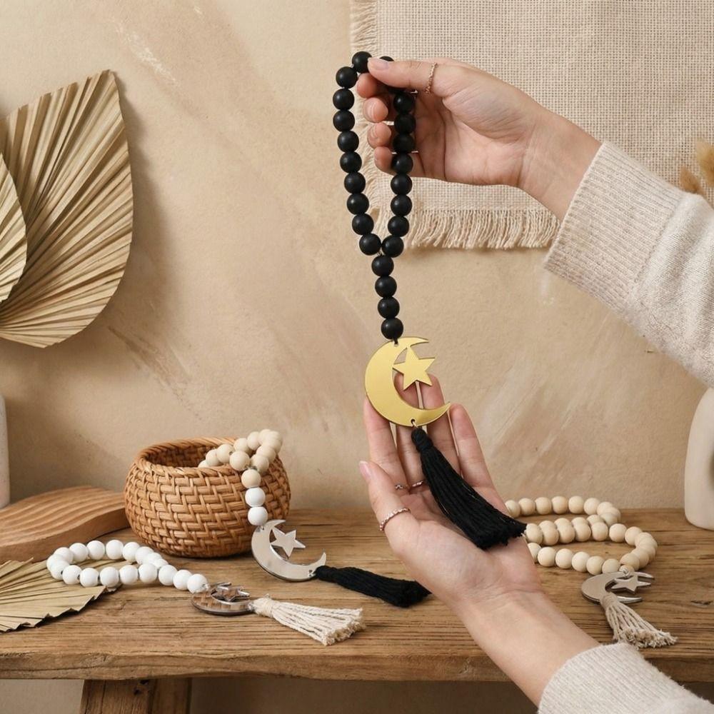 Handmade Wooden Beads Pendant Rustic Style Islamic Hanging Ornament Home Decoration