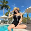 Womens Solid Color One-Piece Swimsuit With Tummy Control Slimming Design Pool Beach Bathing