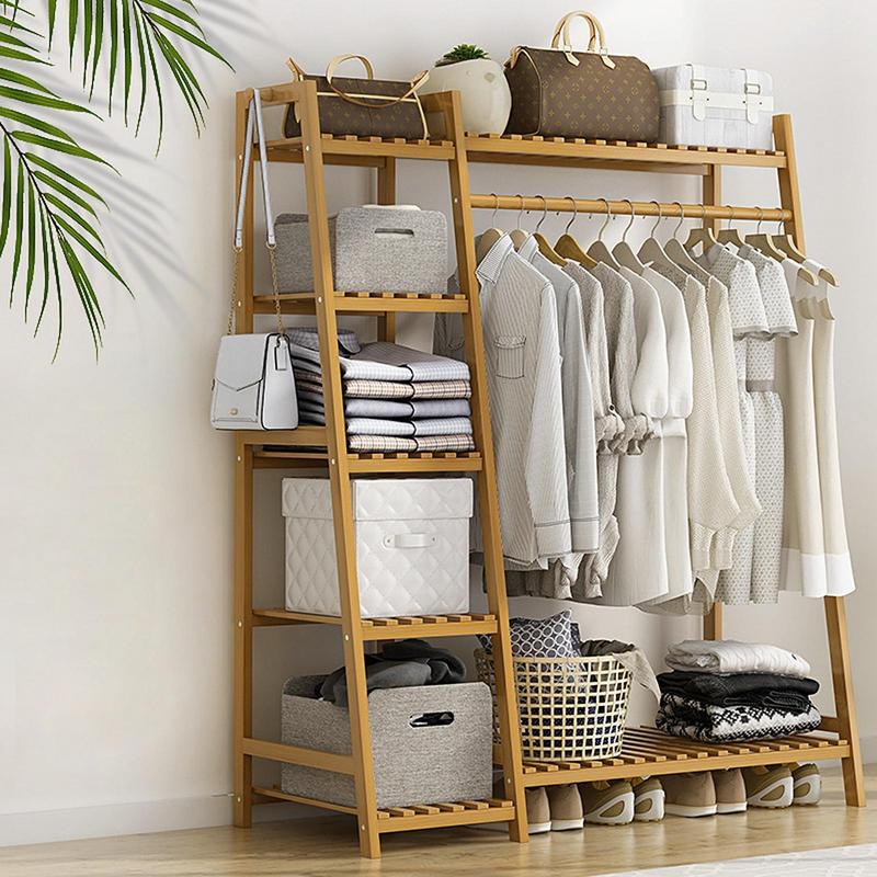 Floor Garment Rack Home Standing Clothes Shelf with Multi Layers Multi-Function Laundry Organizing Rack for Living Room Bedroom