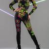 Adults Dancing Stage Party Performance Green Dragon Printing Outfit Women Halloween Cosplay Dress Up Costume Jumpsuit