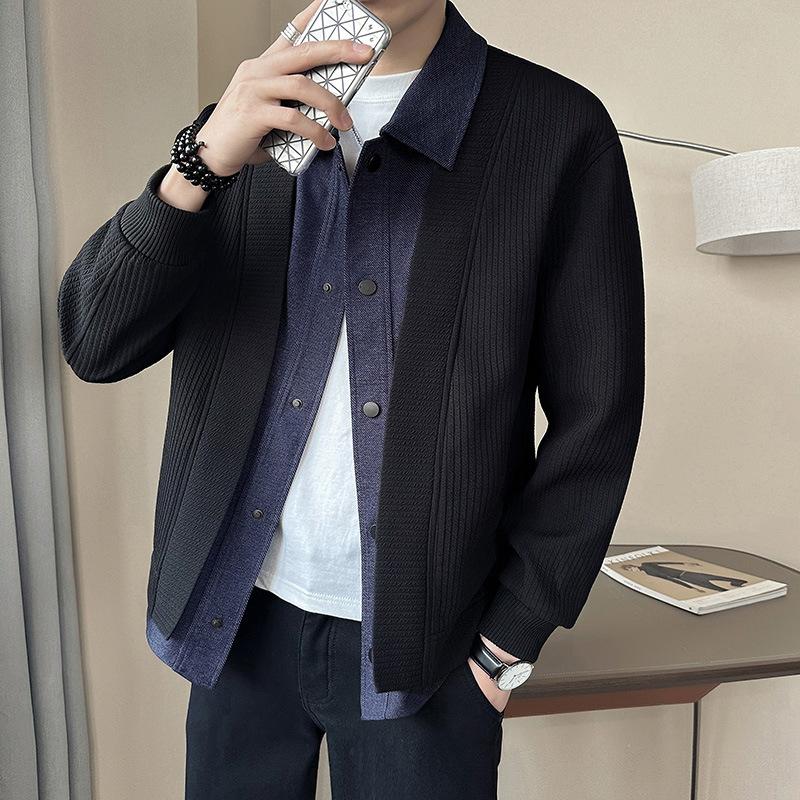 

Куртка мужская весенне-осенняя новая приталенная короткая джинсовая фейковая двухпредметная верхняя куртка 3XL чёрный