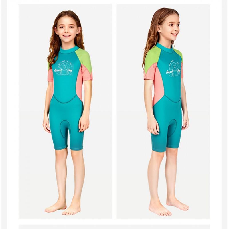Fato de Mergulho Infantil 2.5MM Fato de Banho de Menina Peça Única Manga Curta Quente Snorkel Surf Medusa